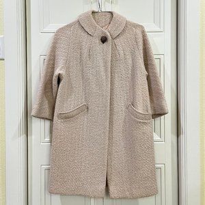 Vintage Cream Dumas Tweed Coat with One Metal Jeweled Button